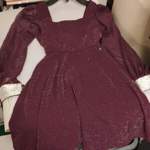 Speechless Wine  and White Cocktail Dress with Bishop Sleeves and Square Neck